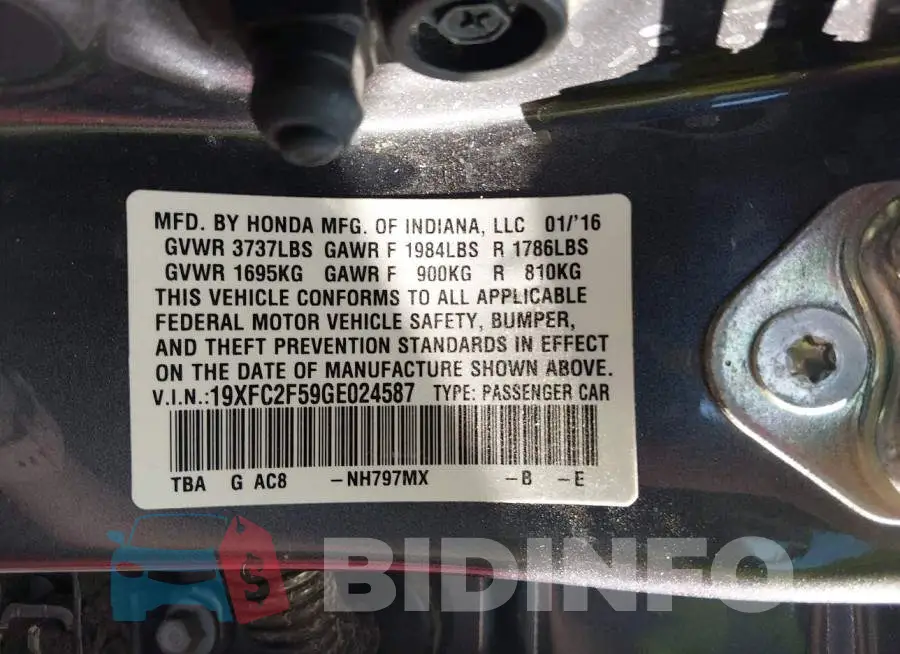 19XFC2F59GE024587 Photo# 9