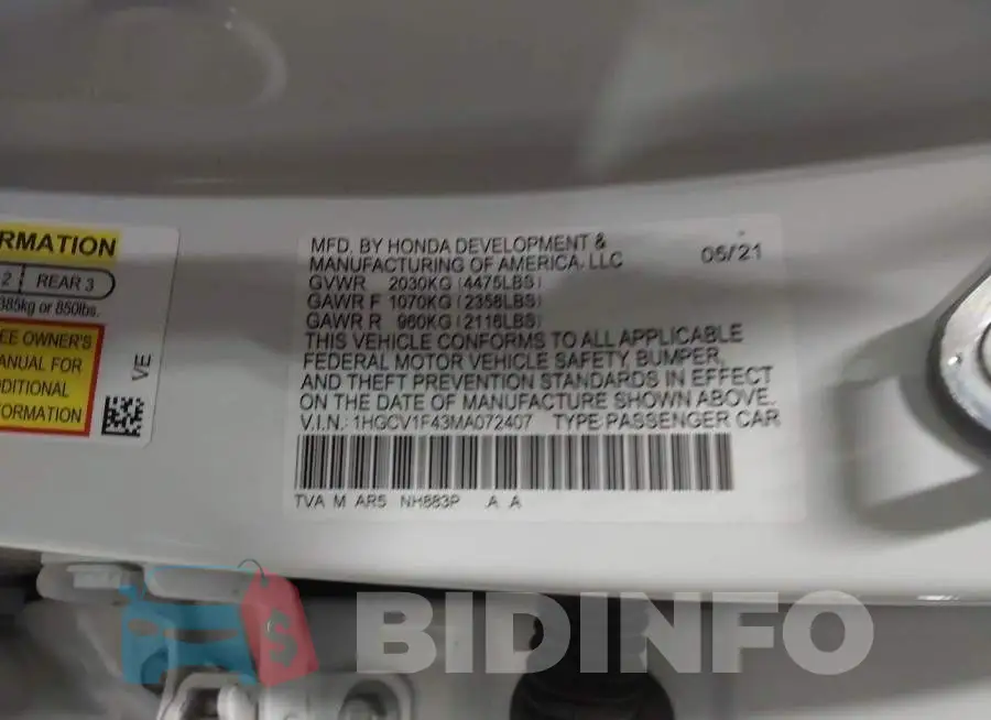 1HGCV1F43MA072407 Photo# 9