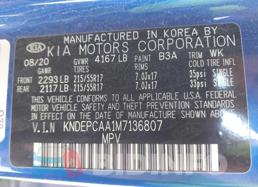 KNDEPCAA1M7136807 Photo# 9