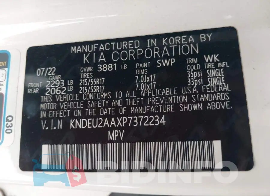 KNDEU2AAXP7372234 Photo# 9