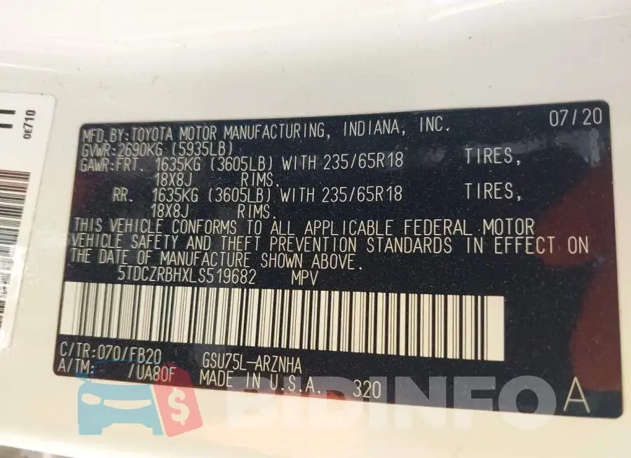 5TDCZRBHXLS519682 Photo# 9