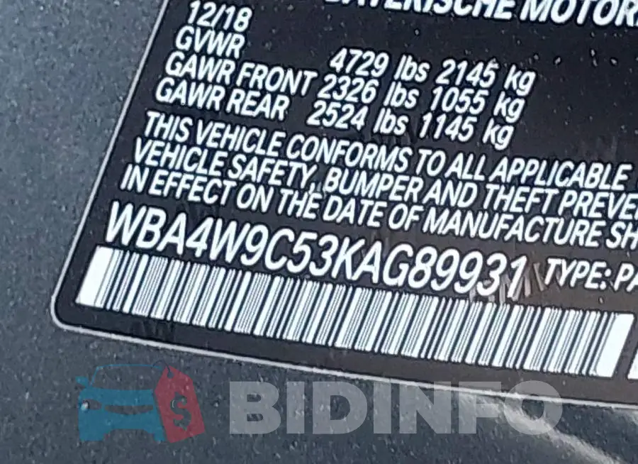 WBA4W9C53KAG89931 Photo# 9