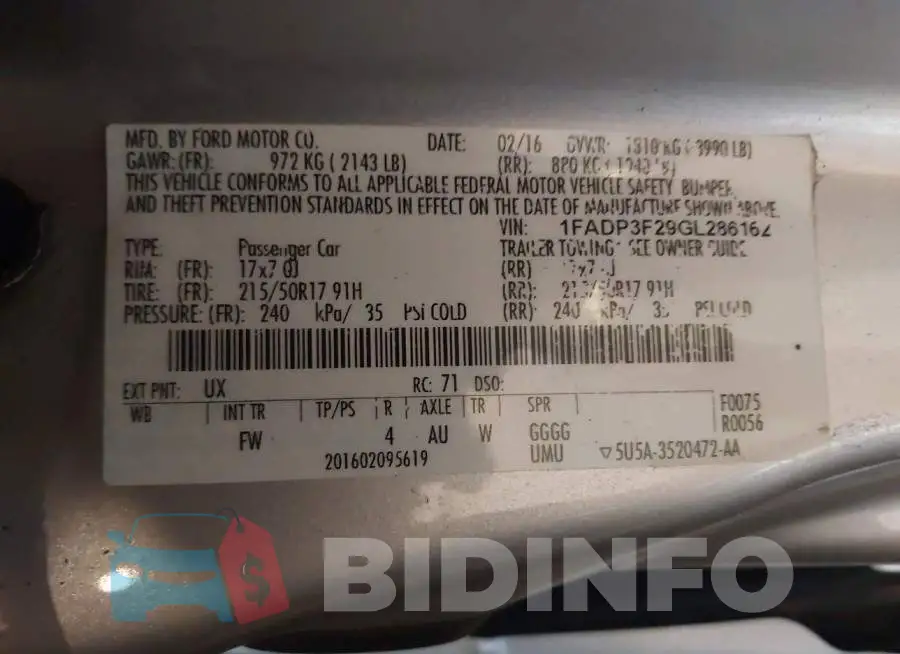 1FADP3F29GL286162 Photo# 9
