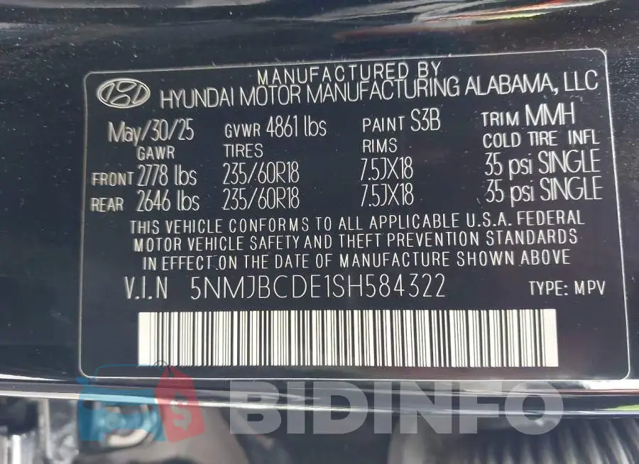 5NMJBCDE1SH584322 Photo# 9