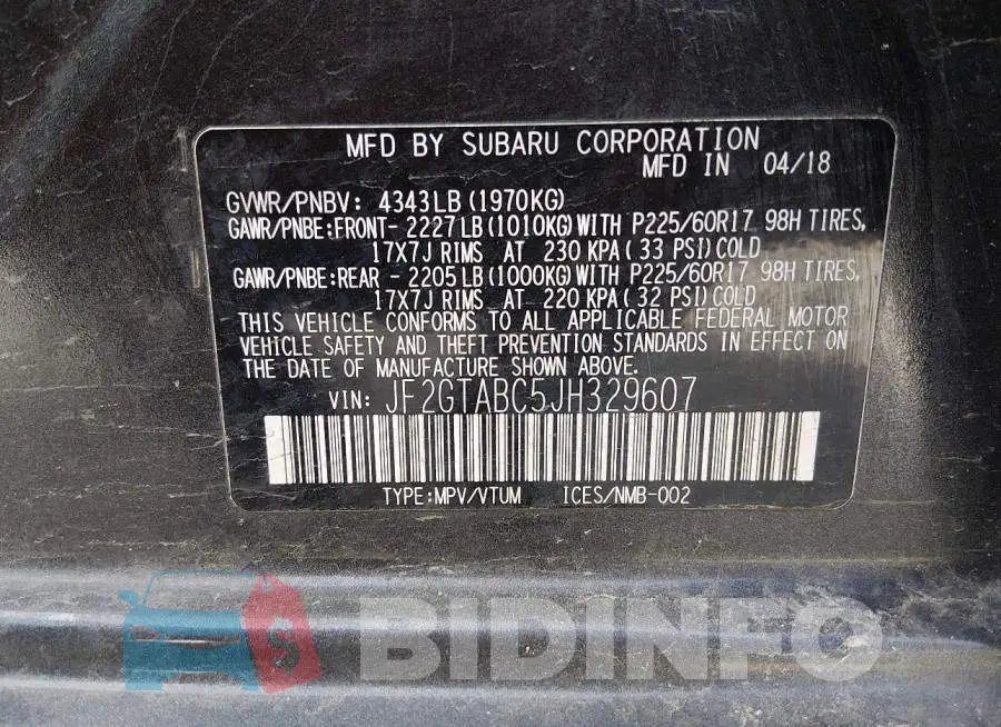 JF2GTABC5JH329607 Photo# 9