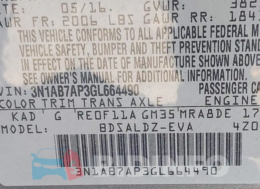 3N1AB7AP3GL664490 Photo# 9
