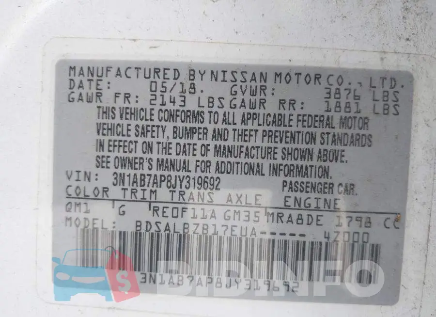 3N1AB7AP8JY319692 Photo# 9