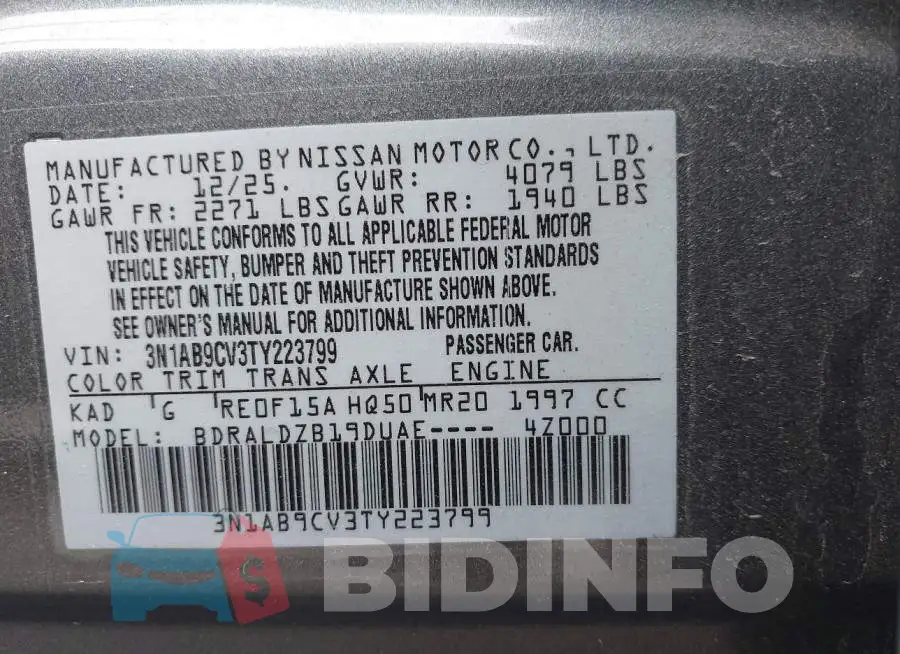 3N1AB9CV3TY223799 Photo# 9