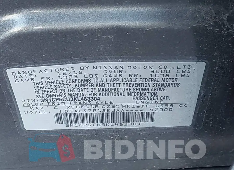 3N1CP5CU3KL483304 Photo# 9