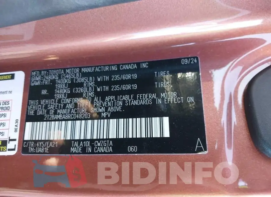 2T2BAMBA8RC048203 Photo# 9