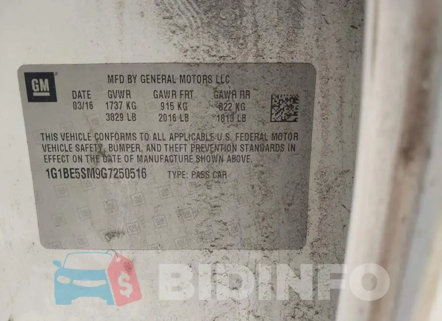 1G1BE5SM9G7250516 Photo# 9