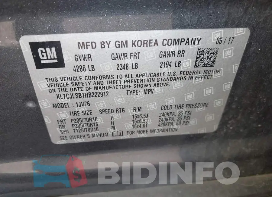 KL7CJLSB1HB222912 Photo# 9