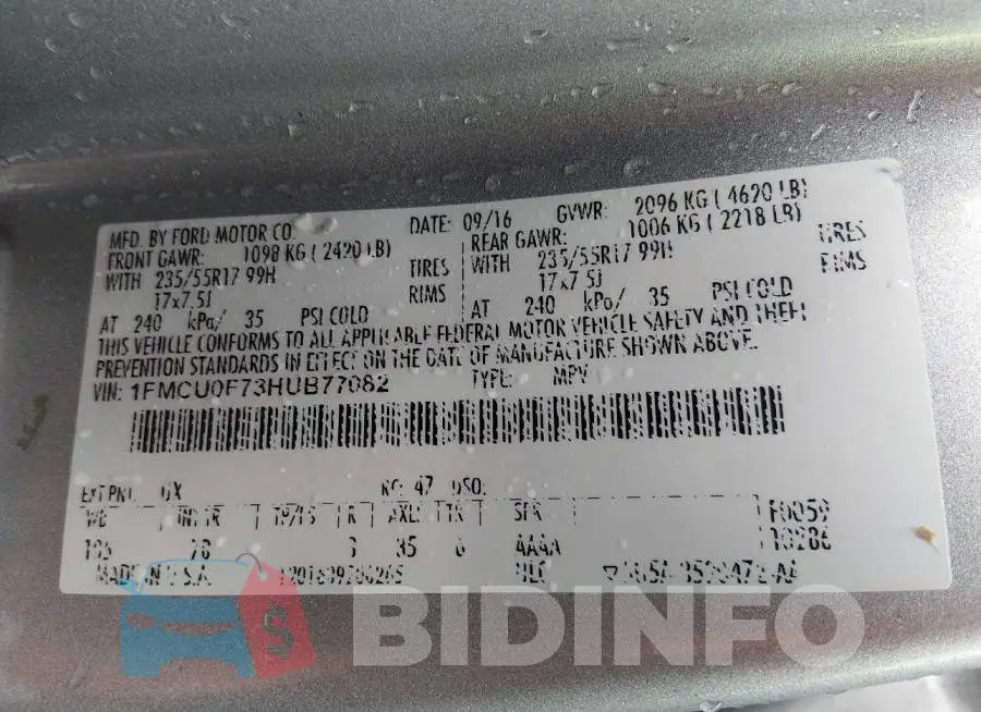 1FMCU0F73HUB77082 Photo# 9