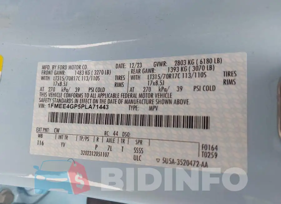 1FMEE4GP5PLA71443 Photo# 9