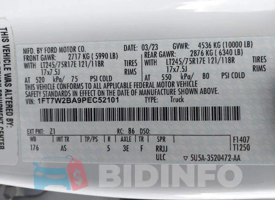 1FT7W2BA9PEC52101 Photo# 9