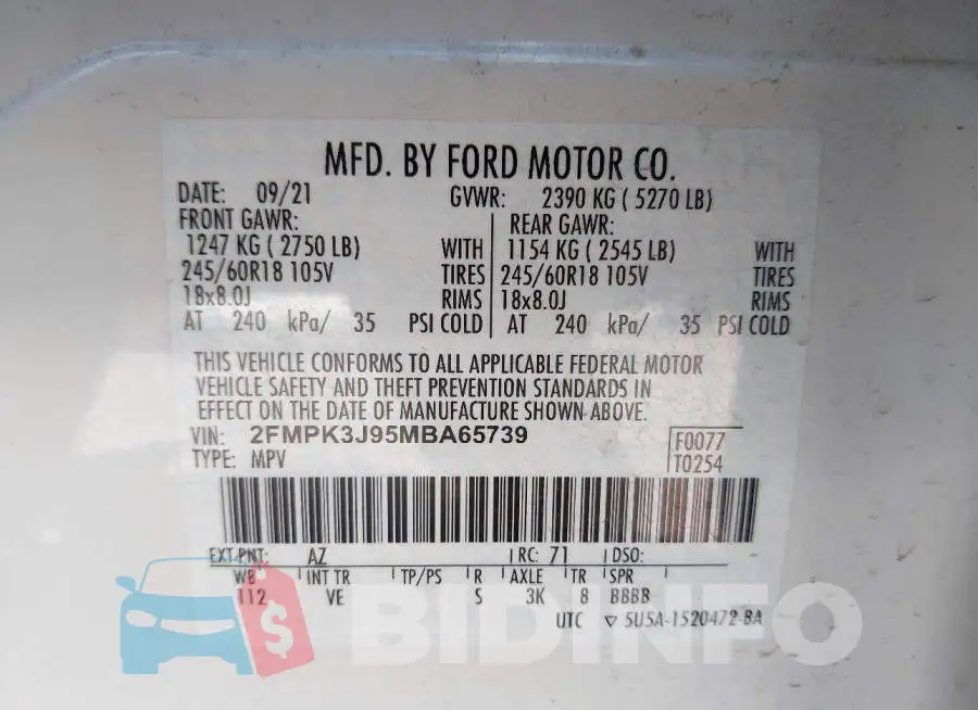 2FMPK3J95MBA65739 Photo# 9