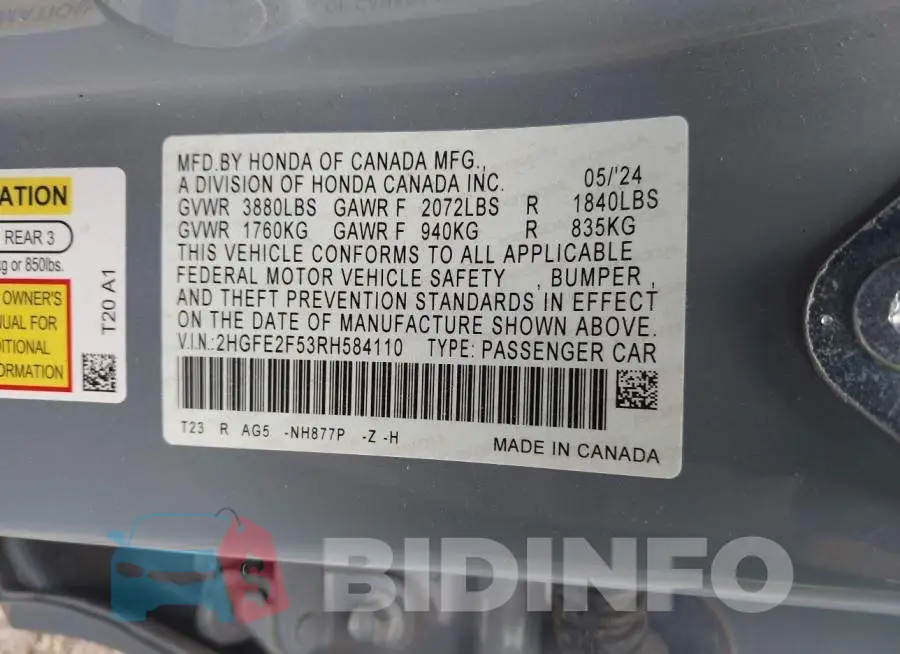 2HGFE2F53RH584110 Photo# 9