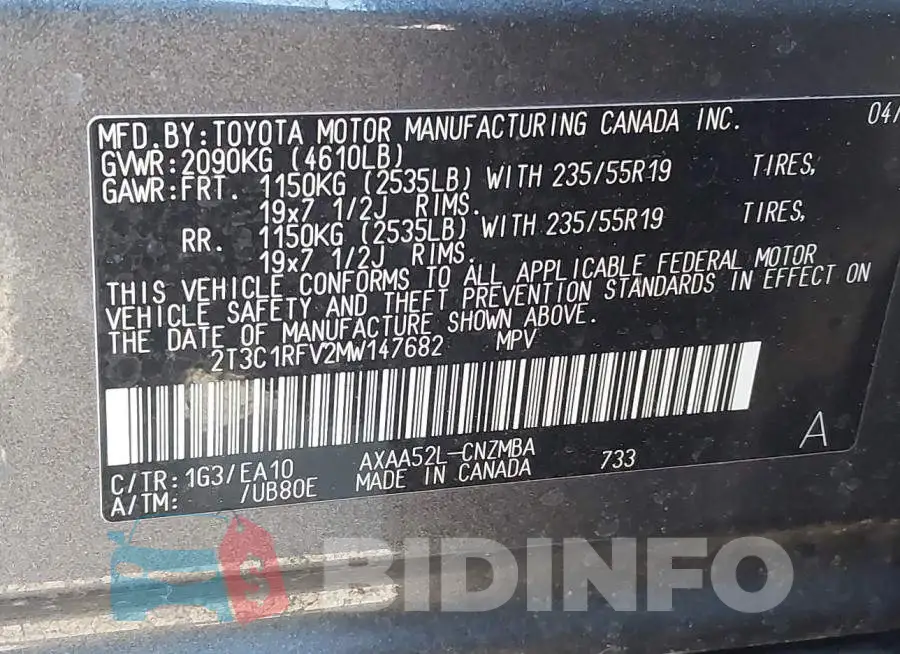 2T3C1RFV2MW147682 Photo# 9