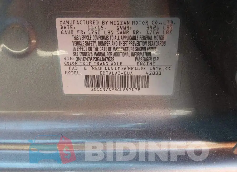 3N1CN7AP3GL847632 Photo# 9