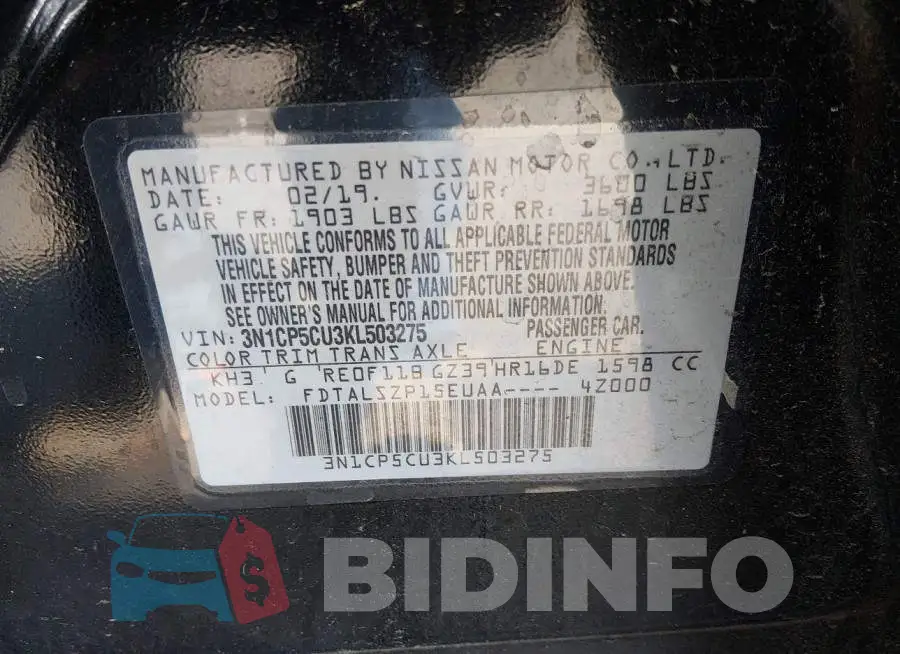 3N1CP5CU3KL503275 Photo# 9