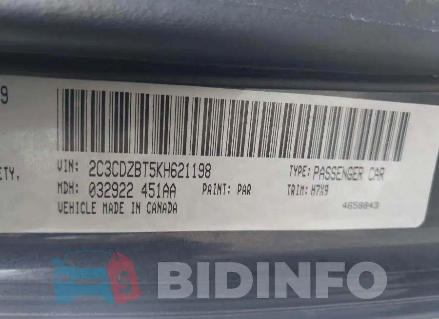 2C3CDZBT5KH621198 Photo# 9