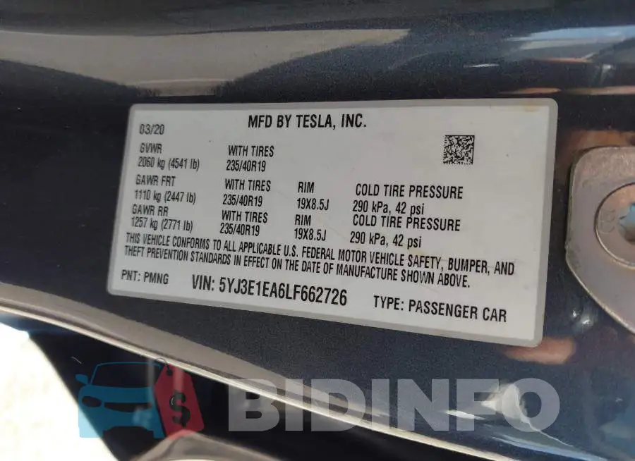 5YJ3E1EA6LF662726 Photo# 9