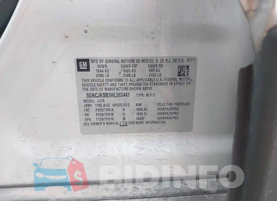 3GNCJKSB3HL283441 Photo# 9