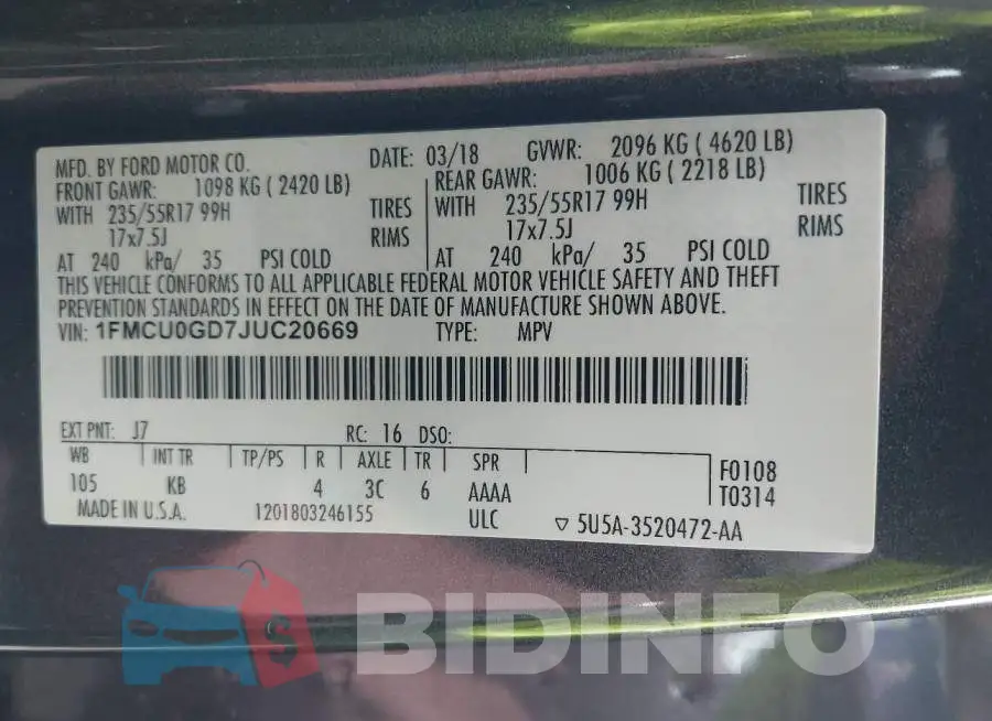 1FMCU0GD7JUC20669 Photo# 9
