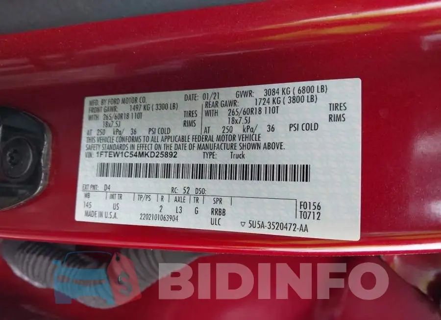 1FTEW1C54MKD25892 Photo# 9