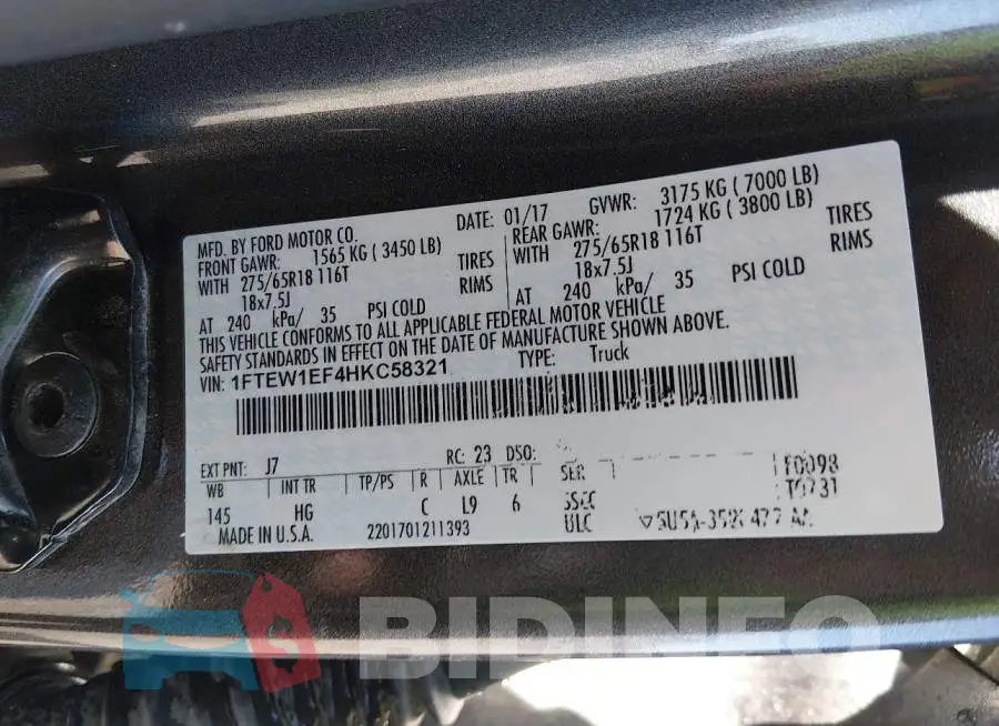 1FTEW1EF4HKC58321 Photo# 9