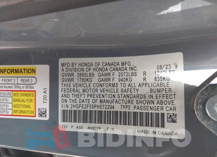 2HGFE2F55PH572294 Photo# 9
