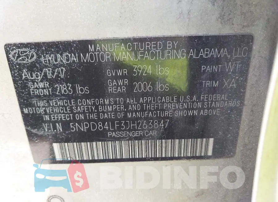5NPD84LF3JH263847 Photo# 9