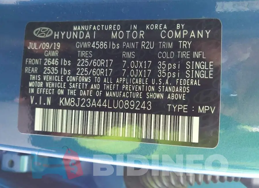 KM8J23A44LU089243 Photo# 9