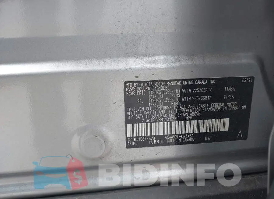 2T3K1RFV6MC131059 Photo# 9