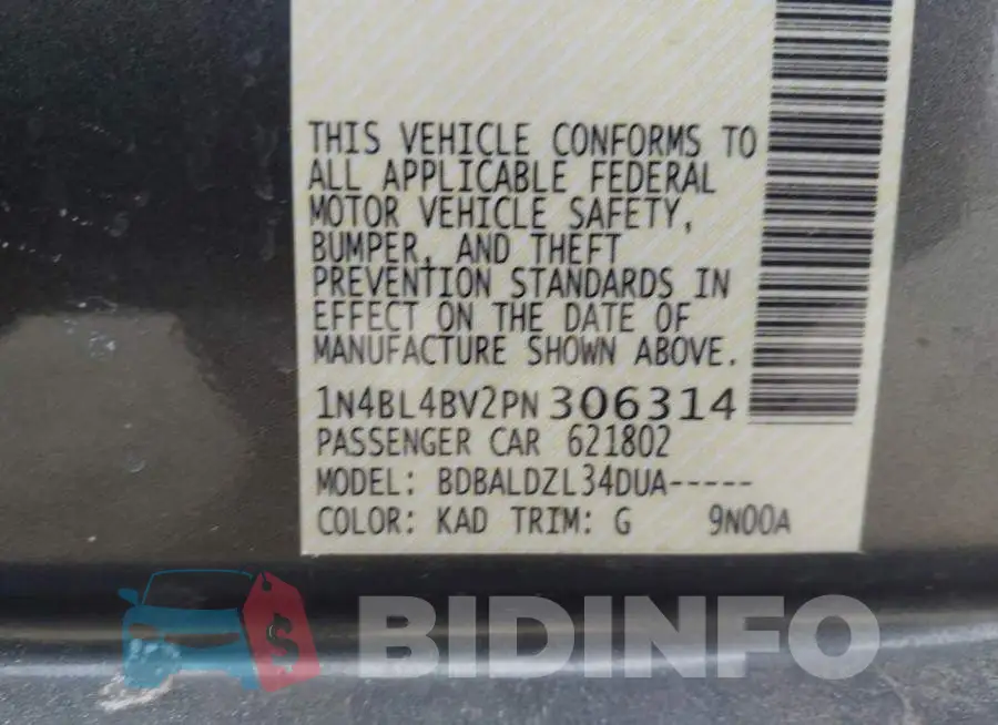 1N4BL4BV2PN306314 Photo# 9