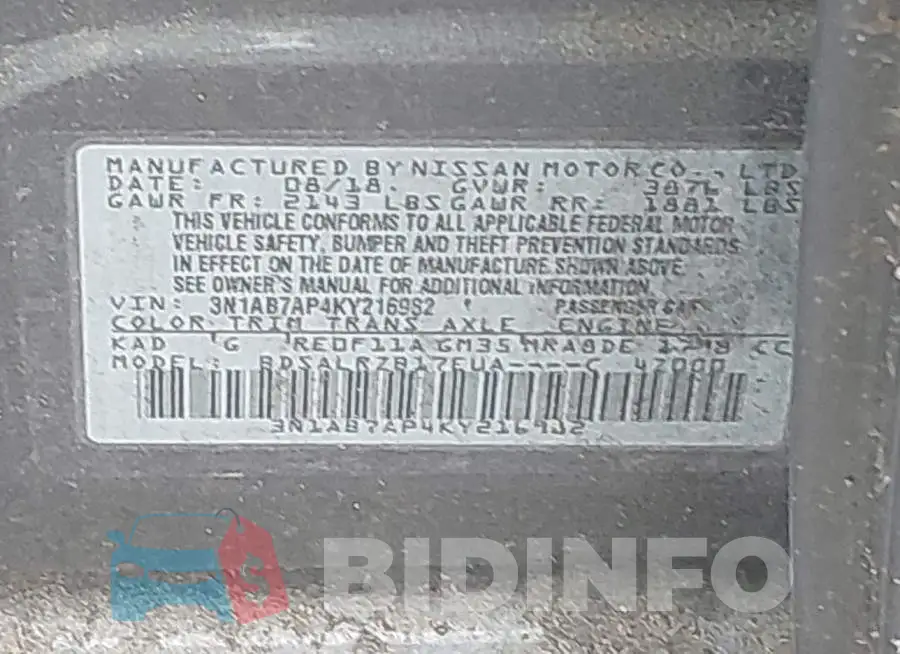3N1AB7AP4KY216982 Photo# 9