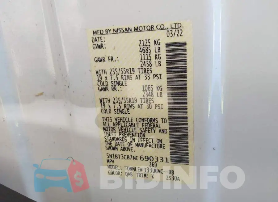 5N1BT3CB7NC690331 Photo# 9