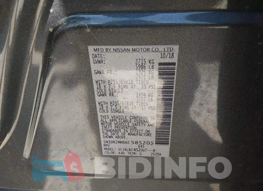 5N1DR2MN6KC585205 Photo# 9