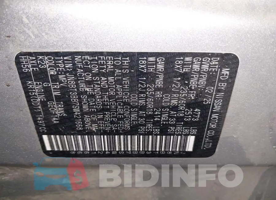 JN8BT3BB7SW421668 Photo# 9