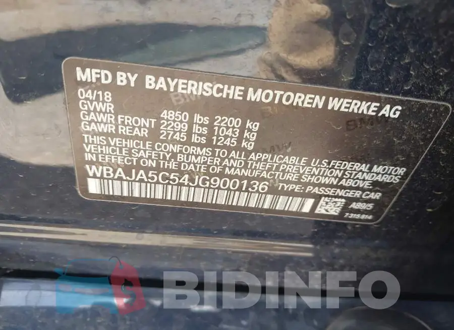 WBAJA5C54JG900136 Photo# 9