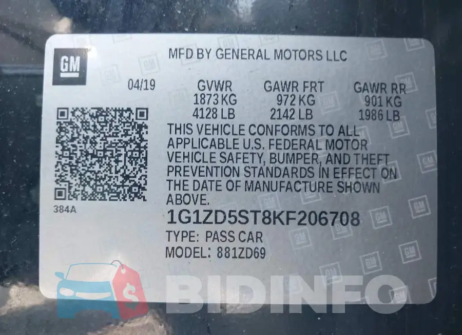 1G1ZD5ST8KF206708 Photo# 9