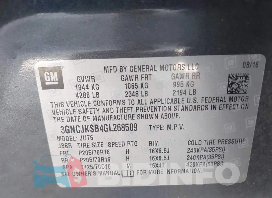 3GNCJKSB4GL268509 Photo# 9