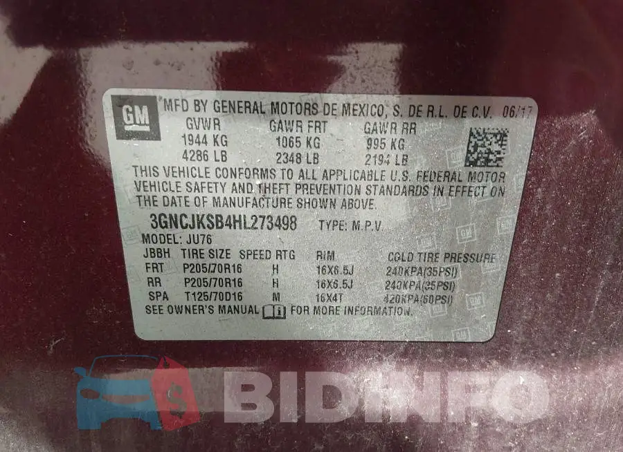 3GNCJKSB4HL273498 Photo# 9