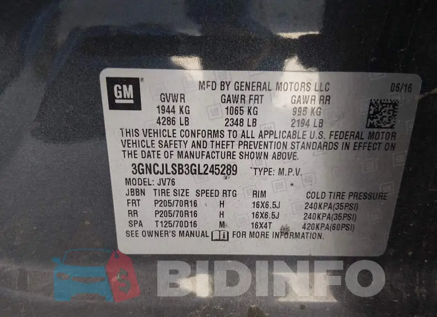 3GNCJLSB3GL245289 Photo# 9
