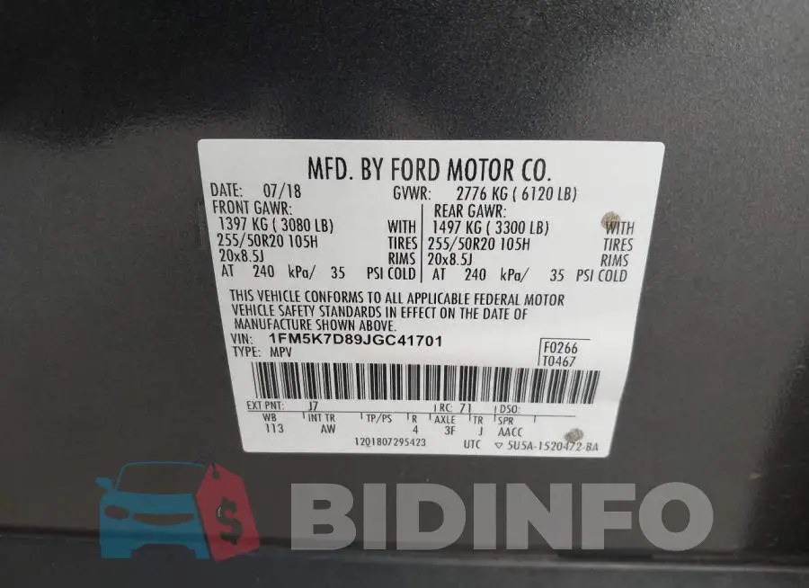 1FM5K7D89JGC41701 Photo# 9