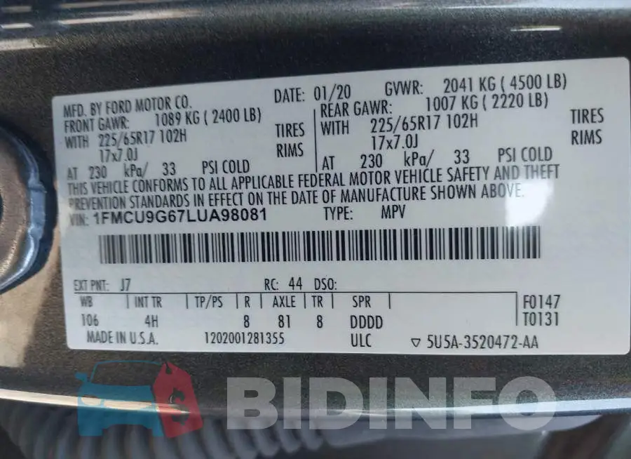 1FMCU9G67LUA98081 Photo# 9
