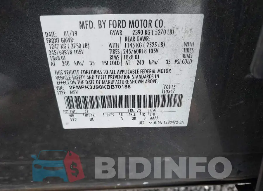 2FMPK3J98KBB70188 Photo# 9