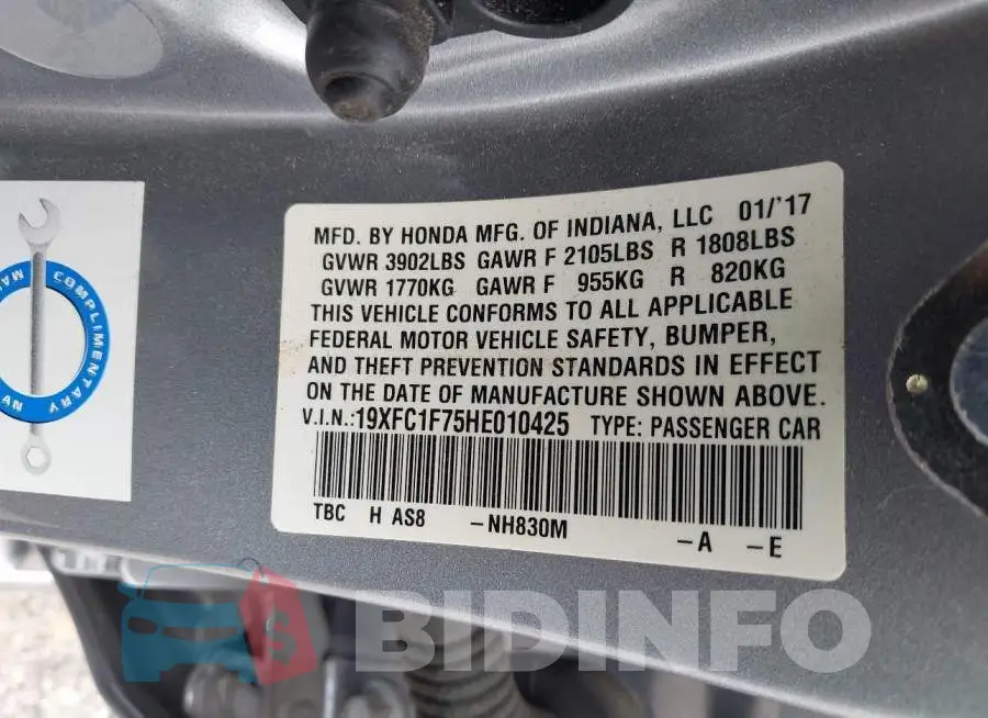 19XFC1F75HE010425 Photo# 9