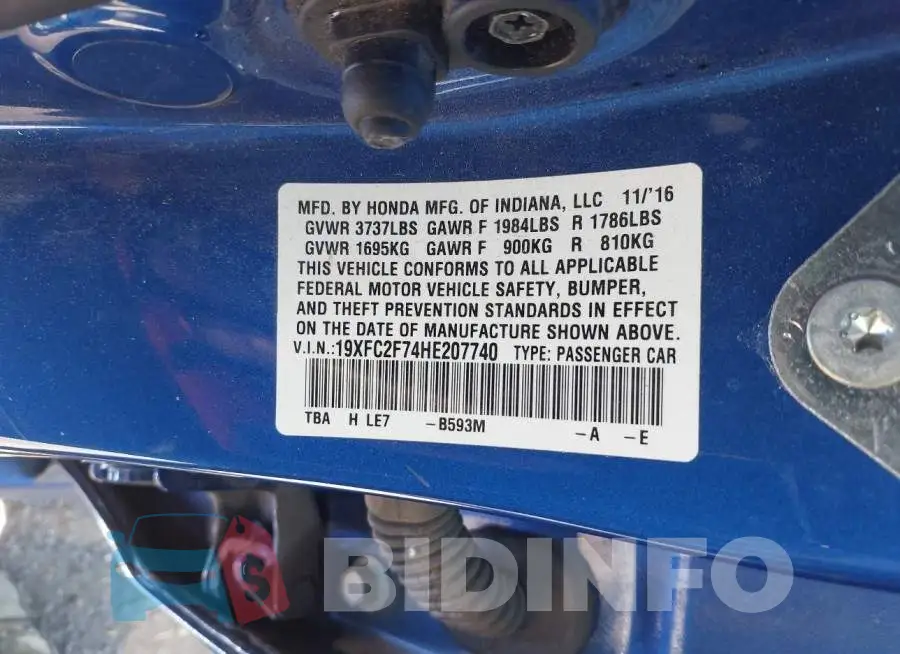 19XFC2F74HE207740 Photo# 9