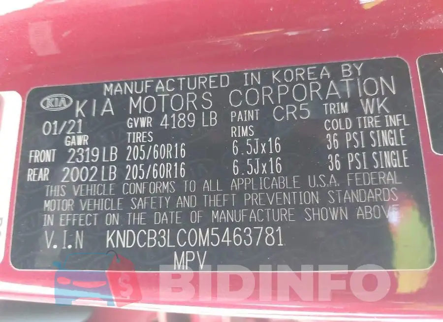 KNDCB3LC0M5463781 Photo# 9